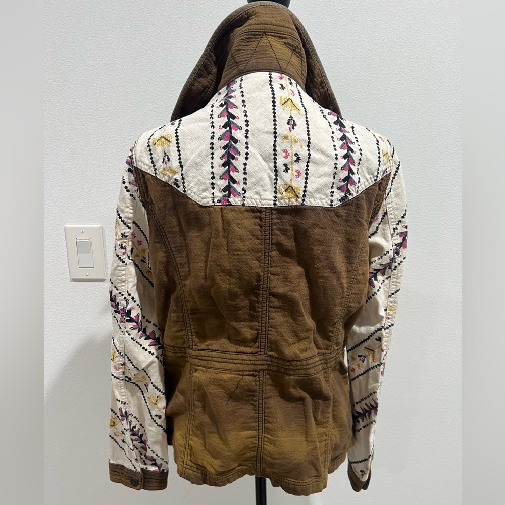 Free People Brown Utility Jacket with Printed Sleeves - Picture 4 of 5